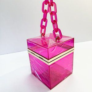 Cute Clear Acrylic Plastic Neon Hard Frame Party Clutch Purse Gold Chain Strap